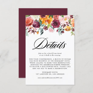 Autumn Blooms Floral Garland Fall Wedding Details Enclosure Card