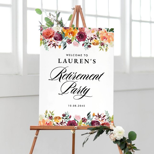 Autumn Blooms Floral Retirement Party Welcome Poster (Creator Uploaded)