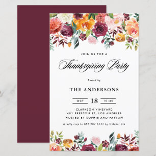 Autumn Blooms Floral Thanksgiving Party Invitation