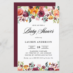 Autumn Blooms Garland Baby Shower Invitation