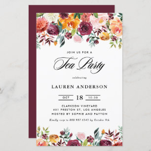 Autumn Blooms Garland Bridal Tea Party Invitation