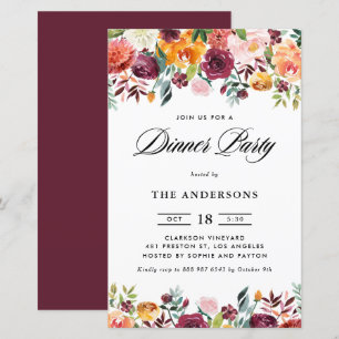 Autumn Blooms Garland Dinner Party Invitation