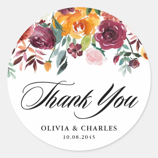 Autumn Blooms Garland Fall Wedding Classic Round Sticker (Front)