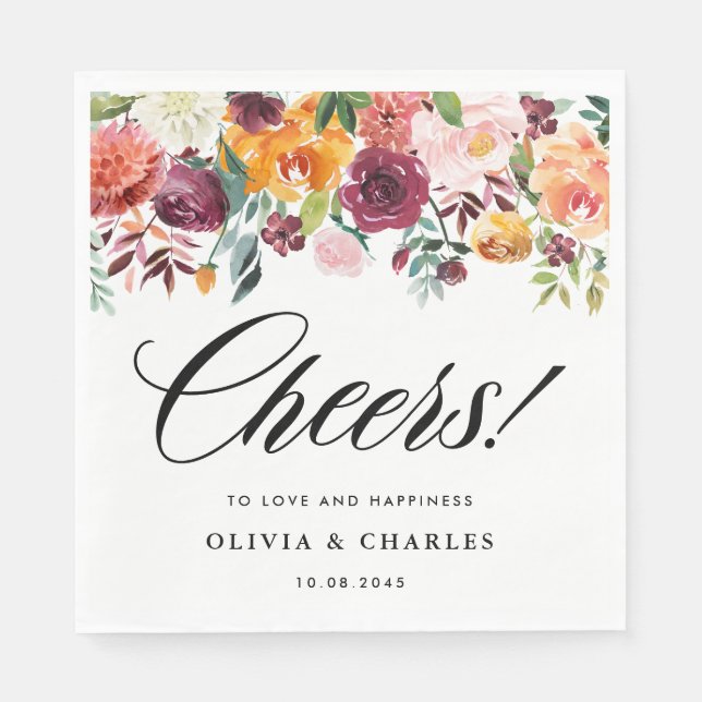 Autumn Blooms Garland Fall Wedding Napkin (Front)