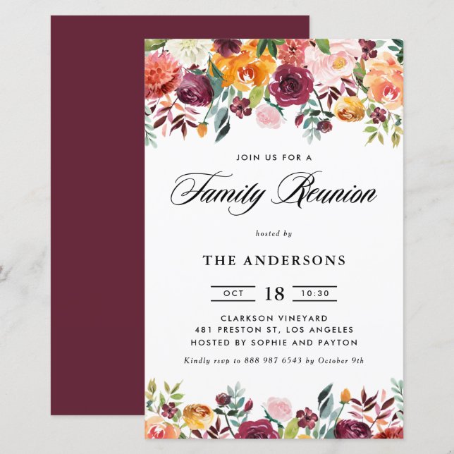 Autumn Blooms Garland Family Reunion Invitation (Front/Back)
