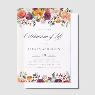 Autumn Blooms Garland Floral Celebration of Life Vellum Invitations