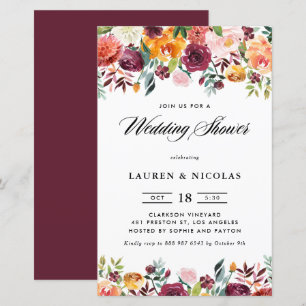 Autumn Blooms Garland Wedding Shower Invitation