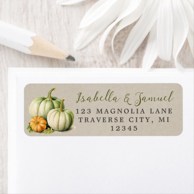 Autumn Blooms Pumpkins Fall Green Return Address (Insitu)