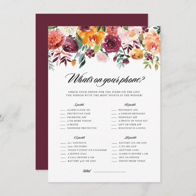 Autumn Blooms What's On Your Phone Shower Card (Front/Back)