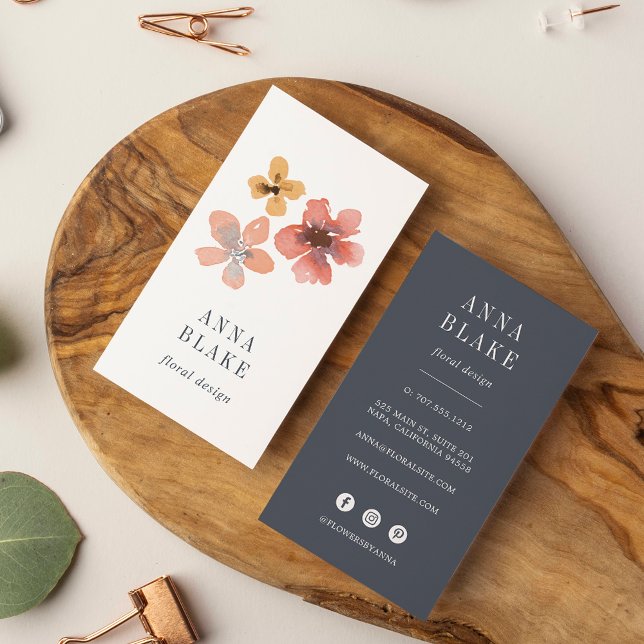 Autumn Blossom | Watercolor Floral Vertical Business Card (Creator Uploaded)