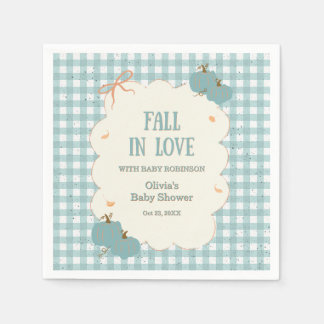 Autumn Blue Gingham Fall in Love Baby Shower Napkin