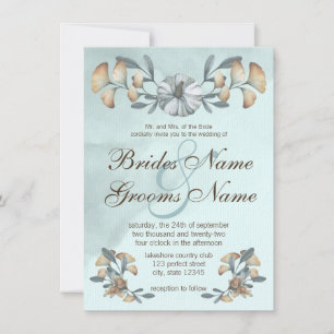 Autumn Blue Pumpkin & Ginkgo Wedding Invitation