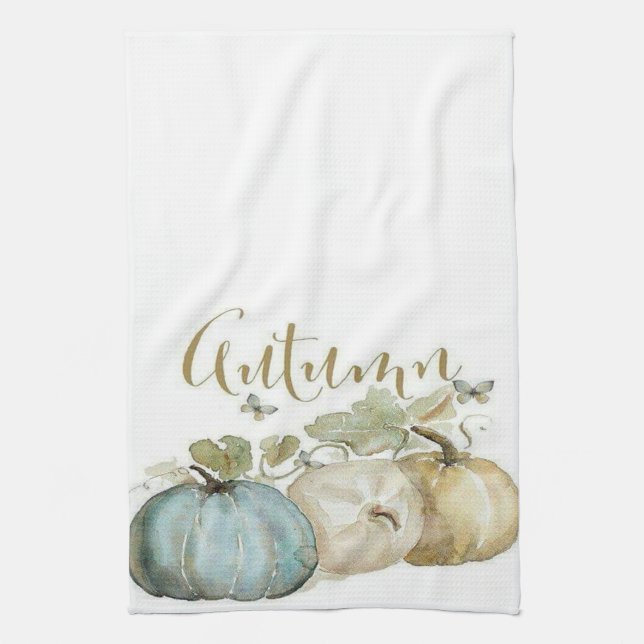 Autumn Blue Pumpkin Kitchen Apron Tea Towel (Vertical)