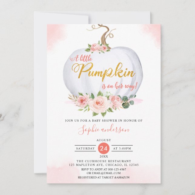 Autumn Blush A Little Pumpkin Fall Baby Shower Invitation (Front)