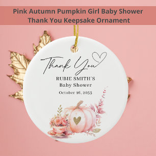 Autumn Blush Pink Pumpkin Gold Heart Thank You Ceramic Tree Decoration