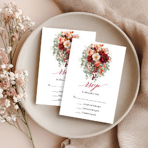 Autumn Bohemian Burgundy Flowers Greenery RSVP Card