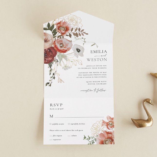 Autumn Bohemian Fall All in One Wedding Invitation (Creator Uploaded)