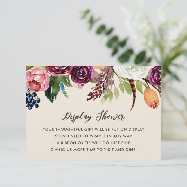 Autumn Boho Blooms Display Shower No Gift Wrap Enclosure Card (Standing Front)