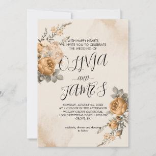 Autumn Boho Blooms   Modern Wedding Invitation