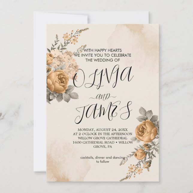 Autumn Boho Blooms | Modern Wedding Invitation (Front)
