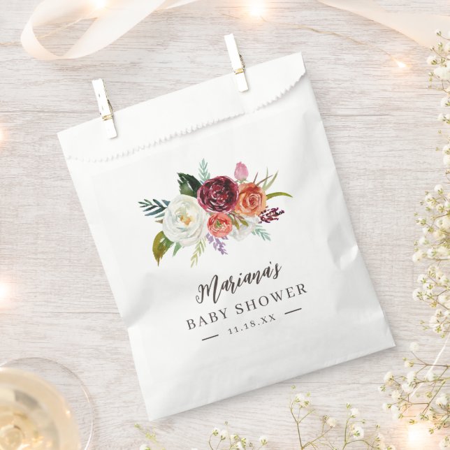 Autumn Boho Blooms Personalised Baby Shower Favour Bags (Clipped)