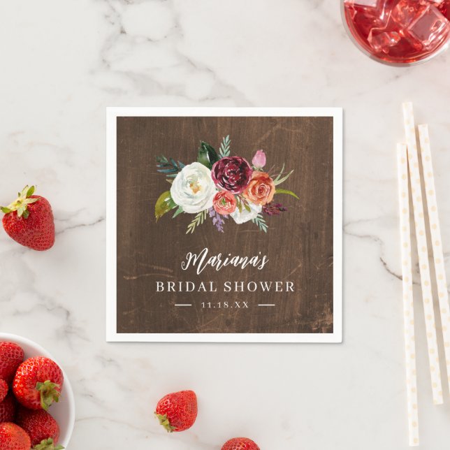 Autumn Boho Blooms Personalised Bridal Shower Napkin (Insitu)