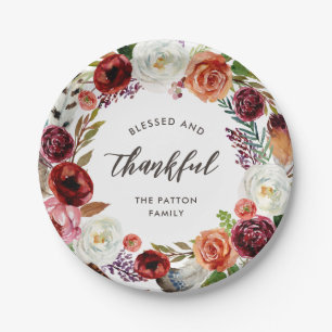 Autumn Boho Blooms Personalised Thanksgiving Paper Plate