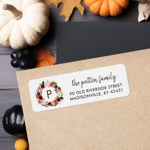 Autumn Boho Blooms Wreath Monogram Return Address