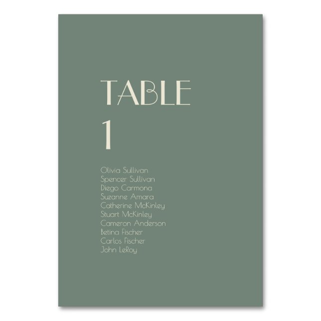 Autumn Boho Deco | Sage Green Table Number Guests (Front)