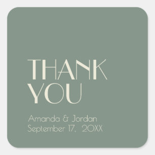 Autumn Boho Deco Sage Green Wedding Thank You Square Sticker