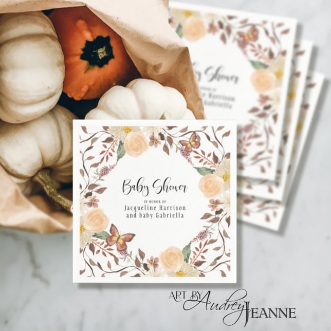 Autumn BOHO Fall Floral Butterfly Baby Shower Napkin (Creator Uploaded)
