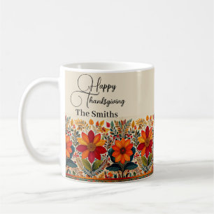 Autumn boho floral border personalised custom coffee mug