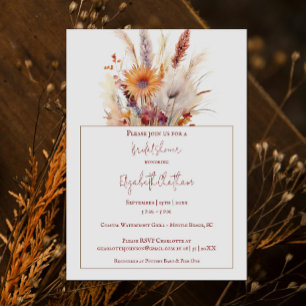 Autumn Boho Floral Bridal Shower White Invitation