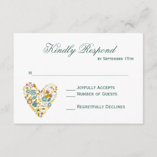 Autumn Boho Floral Heart Fall Wedding RSVP Cards