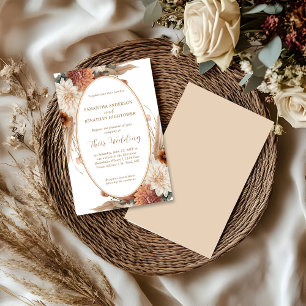 Autumn Boho Floral Oval Border Wedding   Invitation