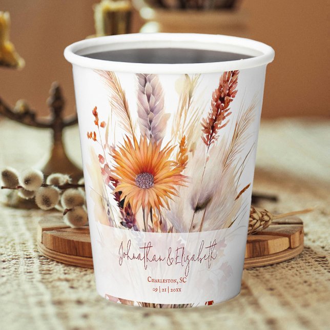 Autumn Boho Floral Wedding | White Paper Cups (Autumn Boho Floral White Wedding Paper Cups)