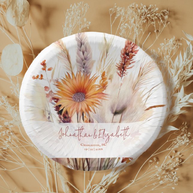 Autumn Boho Floral Wedding | White Paper Plate (Autumn Boho Floral White Wedding Paper Bowl)