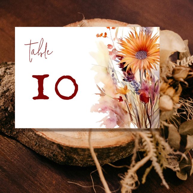 Autumn Boho Floral Wedding | White Table Number (Autumn Boho Floral White Wedding Reception Table Number Card)