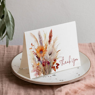 Autumn Boho Floral Wedding   White Thank You Card