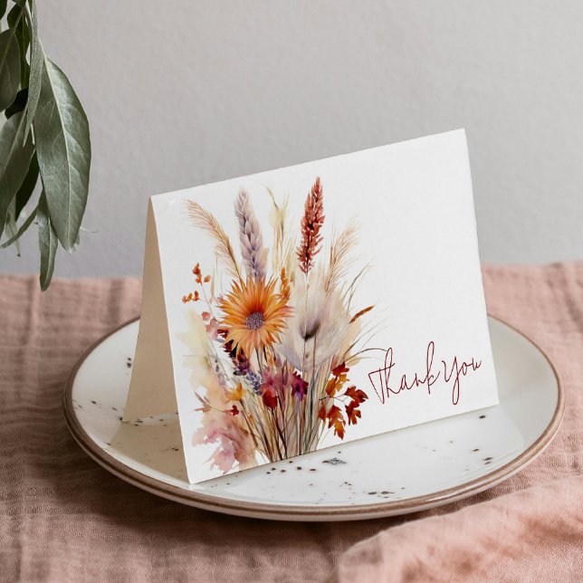 Autumn Boho Floral Wedding | White Thank You Card (Autumn Boho Floral White Wedding Thank You Card)