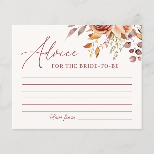 Autumn Boho Flower Bridal Shower Advice Card (Front)
