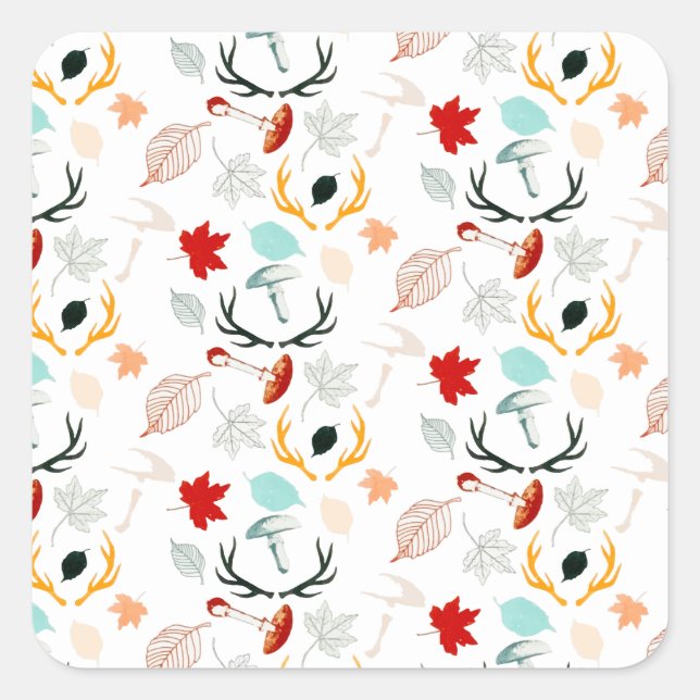 Autumn Boho Leaves Fall Forest Watercolor Square Sticker (Front)