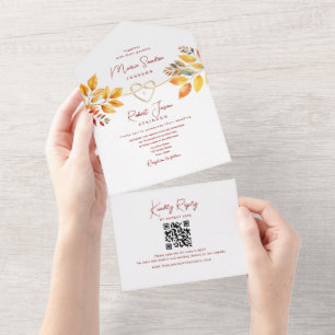 Autumn Boho Orange Wedding All In One Invitation