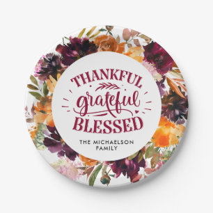 Autumn Boho Personalised Floral Thanksgiving Paper Plate