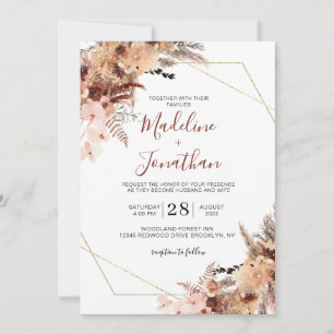 Autumn Boho Terracotta Floral Geometry Wedding Invitation