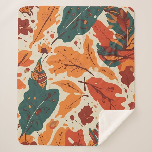 Autumn Boho Vibes: Captivating Tapestry of Leaves Sherpa Blanket (Front)