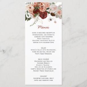 Autumn Boho Watercolor Floral Wedding Menu