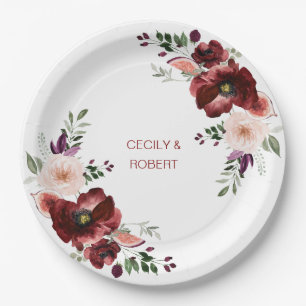 Autumn Boho Watercolor Floral Wedding Paper Plate