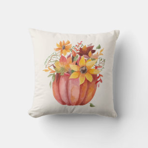 Autumn Boho Watercolor Pumpkin Fall Cushion