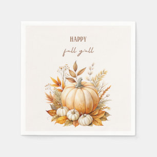 Autumn Boho Watercolor Pumpkin Happy Fall Y'all Napkin